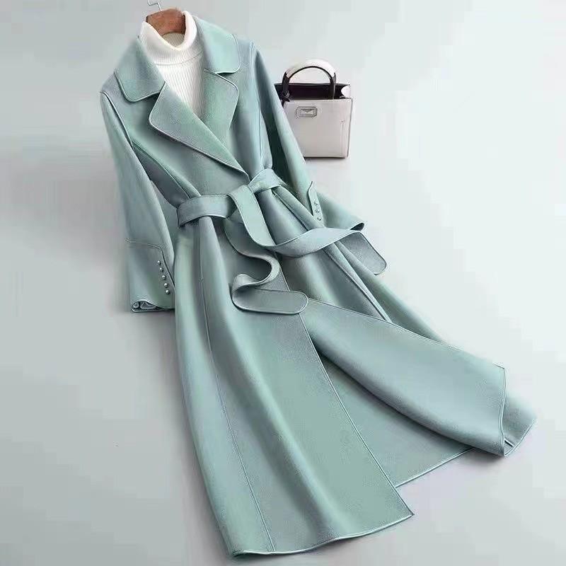 2026 Womens Mid-Length Wool Blend Coat V-Neck Slim Fit Casual Commute Outerwear
