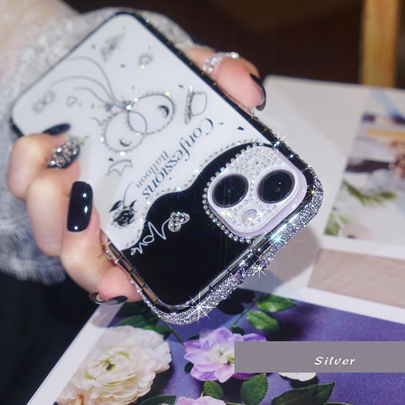 Snake Head Diamond Border Balloon Backboard with Acrylic Material Lens Film Case for iPhone 15 14Plus 13 12 11 Pro Max XSMax 8 7 Plus Protective Cover