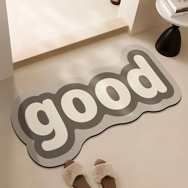 Nice Typography Cloud Shape Accent Rug, Neutral Tone Non‑Slip Soft Easy Clean Comfortable Floor Mat Home Decor