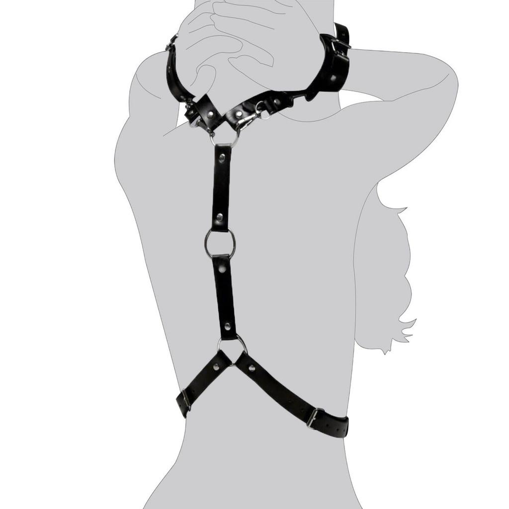 Sex Bondage Harness Neck to Wrist Restraints Set Sex Toys Leather Behind Back Restraints SM Bondage Waist Belt for Adult SM Game