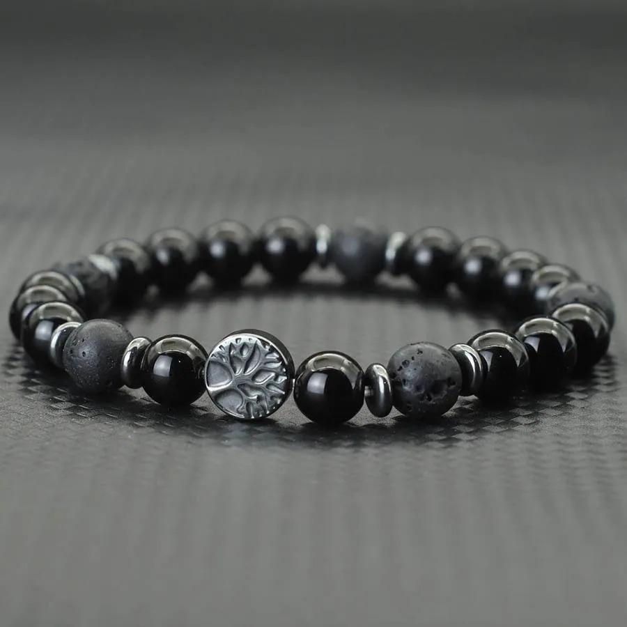 2026 Nytt Herrarmband Handgjort Livets Träd Armband Naturliga Tig ögon Lavasten Pärlarmband