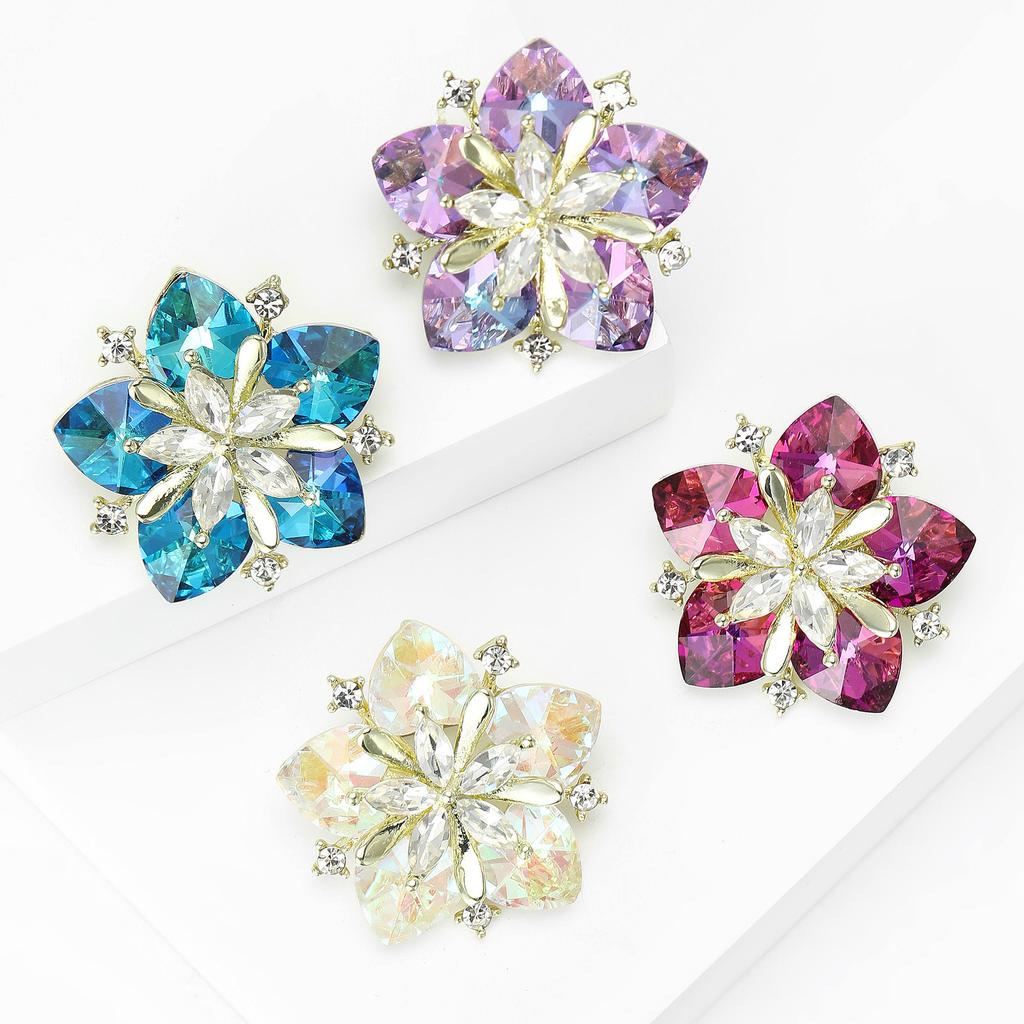 Crystal Peach Blossom Brooch For Women Men Flowers Party Office Badge Pins Gifts