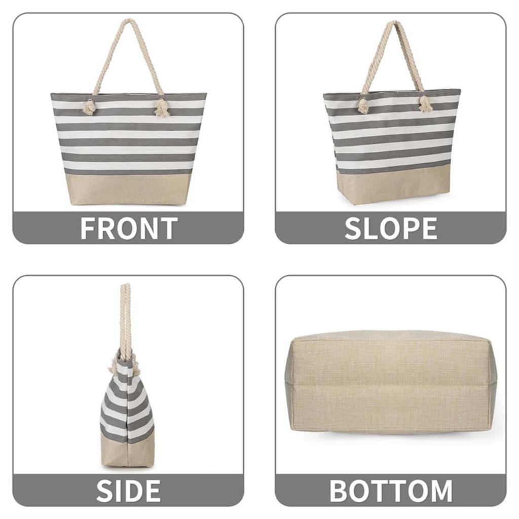 Casual Striped Canvas Bag For Women Large Capacity Shoulder Bag Shopping Totes Student Bookbag for School Travel Beach