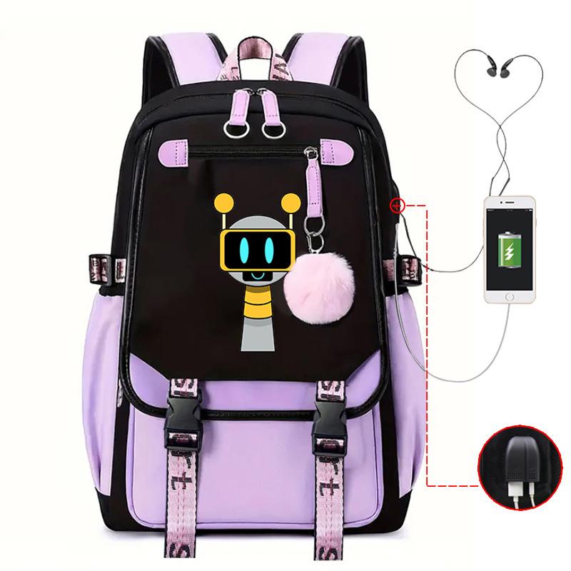 Personality Trend Cartoon Printing Double Shoulder College Style Student Leisure Schoolbag Multi-function Large Capacity