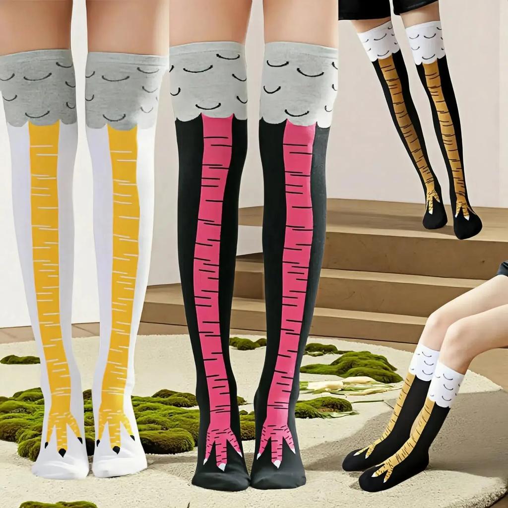 Women Funny Chicken Feet Socks Over Knee Socks Ostrich Print Slimming Socks Autumn Winter Long Tube Stockings for Ladies