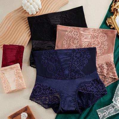 Women's High-Waisted Tummy Control Butt Lifting Underwear Strong Abdomen-Slimming Body Shaping Lace Satin Waist Trainer Shorts