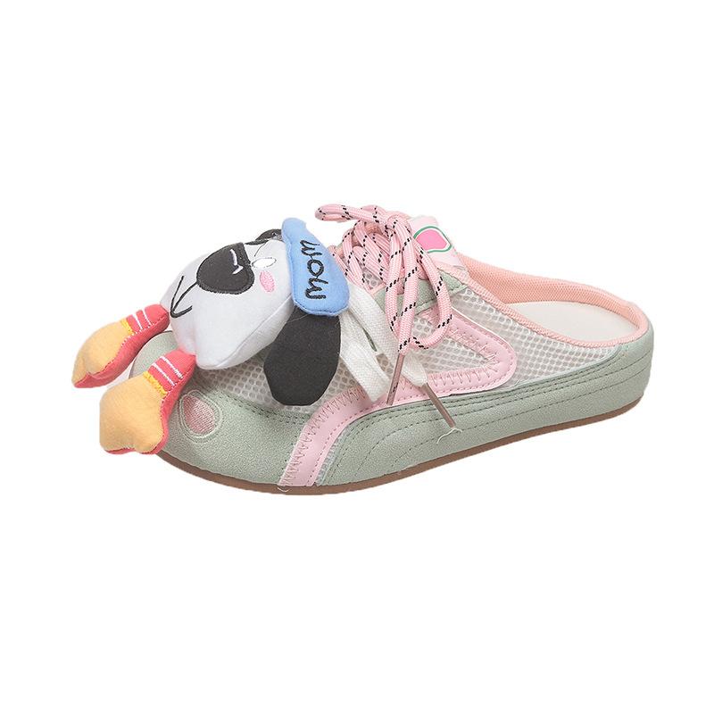 Simple and fashionable breathable bag head half slippers women's 2025 summer new heelless Forrest Gump shoes red casual cool slippers