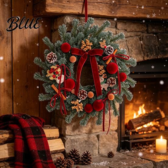 Festive Hanging Decoration Christmas Artificial Garland with Pinecones Cinnamon And Red Bows Decorative Wreath Winter Pendants for Holiday Home Wall