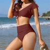 S- XL Sexy Lace Up Ruffled High Waist Bikini Female Swimsuit Women Swimwear Two-pieces Bikini Set Bather Bathing Suit Swim