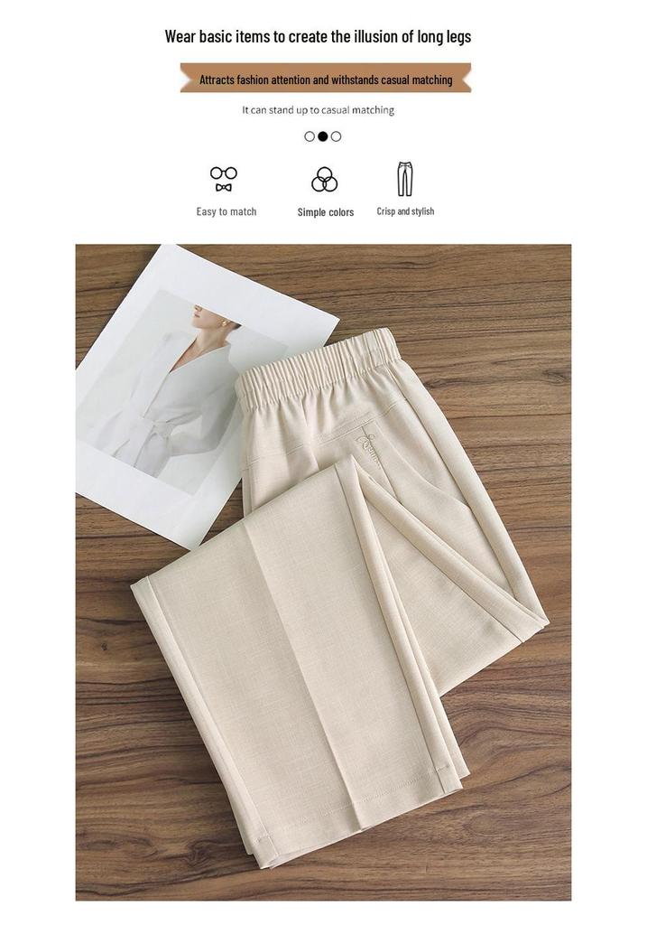 Spring 2026 High-Waist Straight Leg Pants for Middle-Aged Women - Casual, Loose Fit, Nine-Point Length