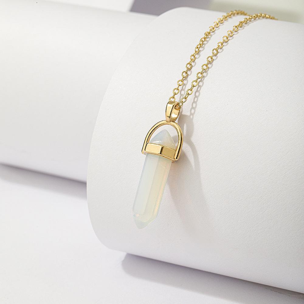 Colier cu Pandantiv Piatră Naturală Coloană Hexagonală 2023, Bijuterii de Modă Multicolor pentru Femei