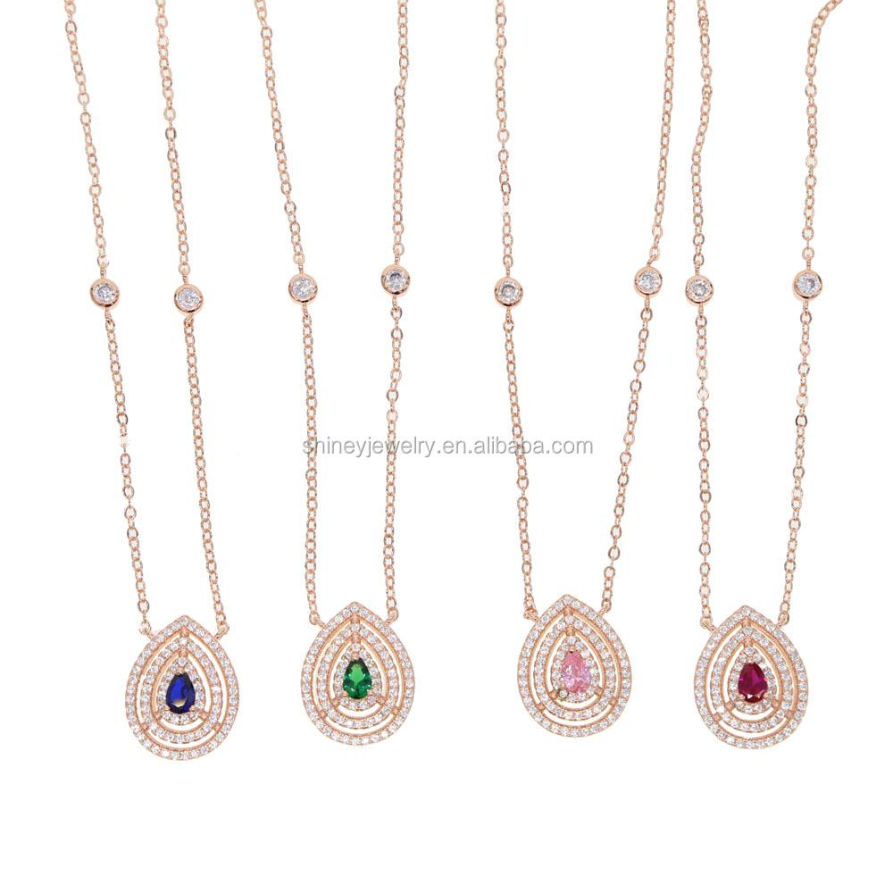 Promotion Fashion Water Drop Charm Cz Statement Station Chain Luxury Rose Gold Plated Fashion Chic Cz Diamond Necklace