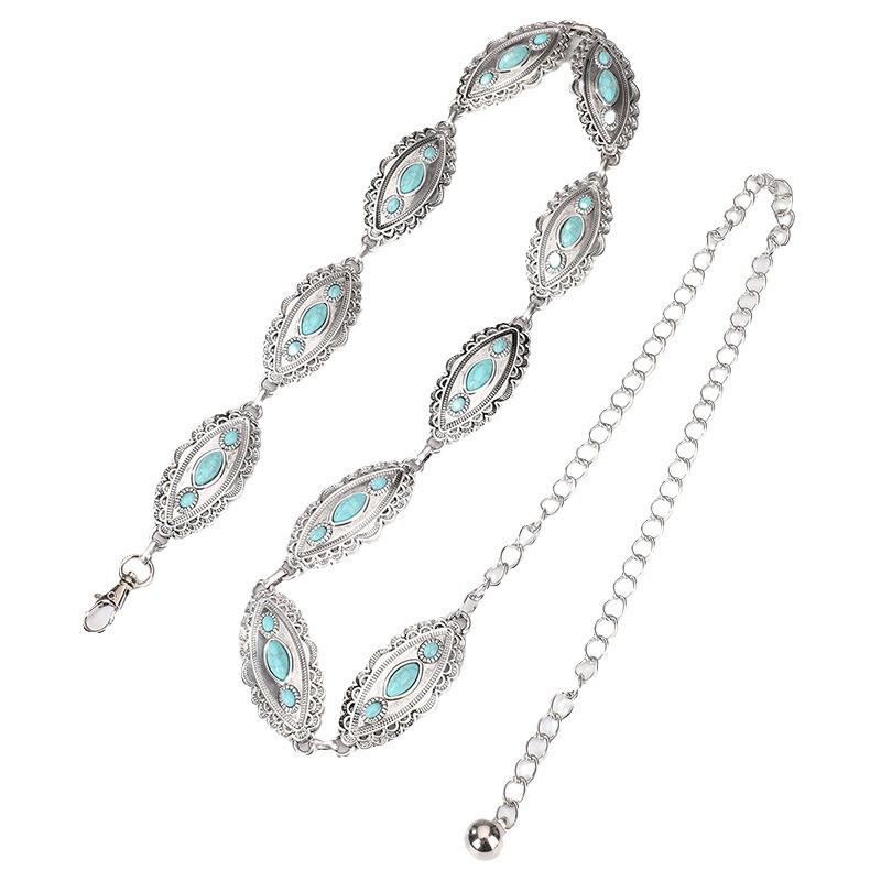 Bohemian Turquoise Waist Chain With Metal Accents For Summer Festival Fashion
