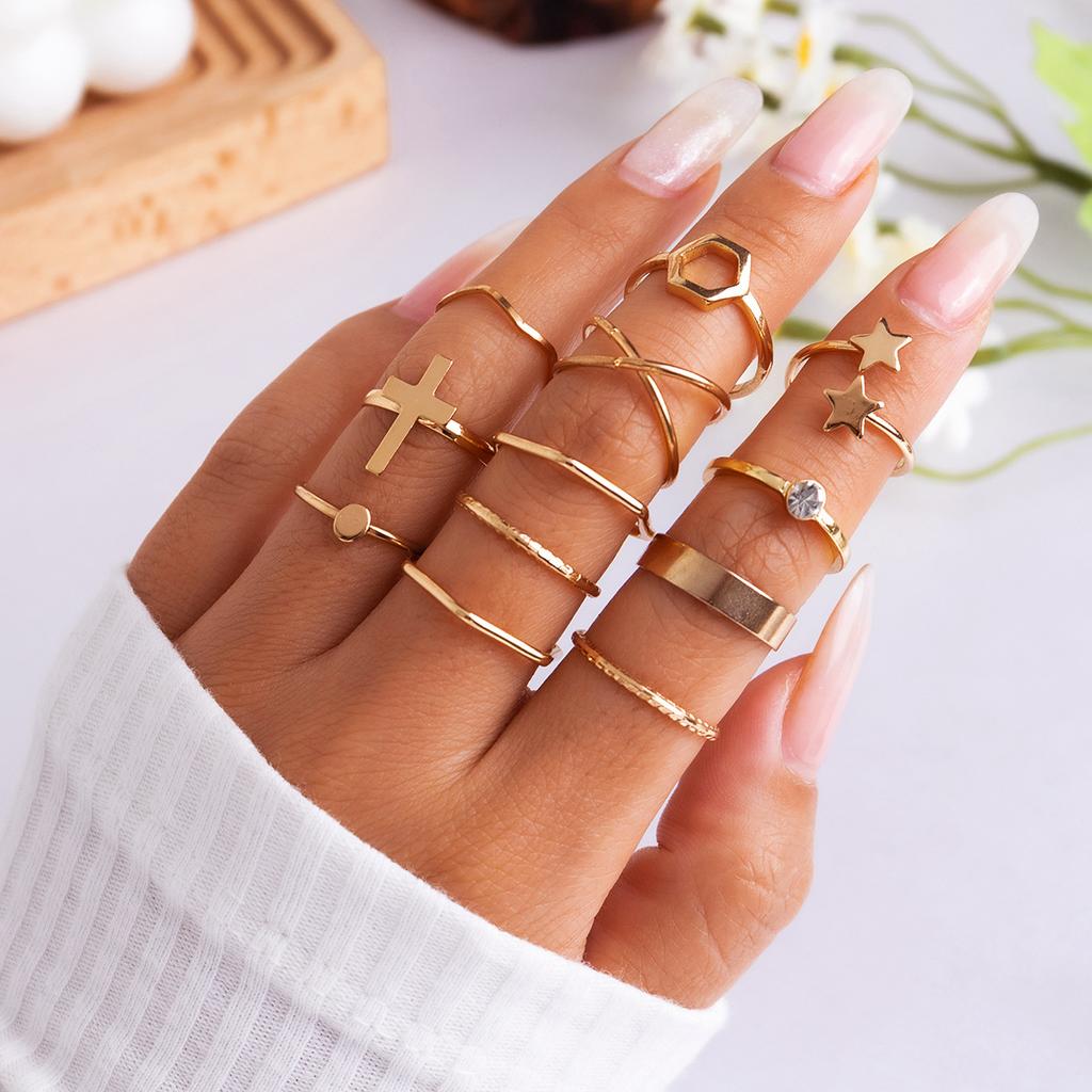 Temperament Full Of Diamonds, Small Butterfly Star And Moon Set Ring, Personalized Stacking Of Geometric Ring Jewelry