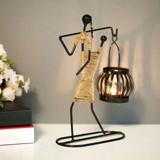 Metal Candle Holder Handmade Human Shape Candle Holder Iron Art Figure Tea
