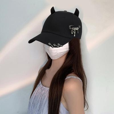 Girl Baseball Hat with Devil Horn Decors Eye Catching Travel Gathering Visor Hat Teen Hat for Cycling Hiking Visor Hat
