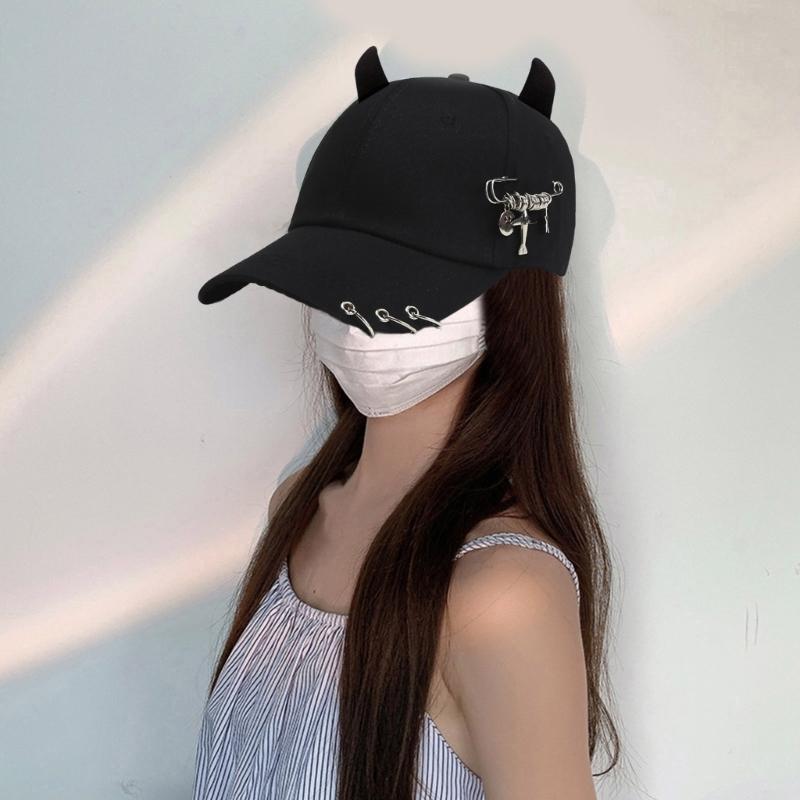 Eye Catching Sun Hat with Devil Horn Adjust Head Size Baseball Hat Girl Woman Outdoor Cycling Climbing Travel Hat