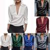 Women's Elegant Dressy Satin Work Shirt Plain Modern Casual Long Sleeve Shirt Collar Regular Tops