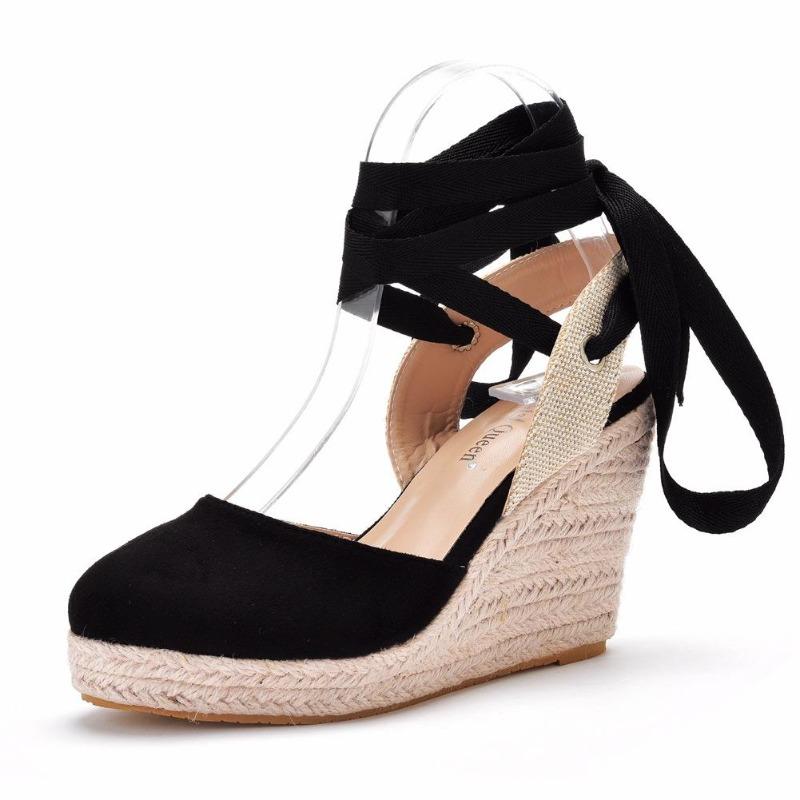 Shoes Women Summer High Heel Platform Sandals Ankle Buckle Strap Closed Comfortable Casual Shoe