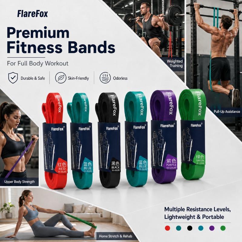 FlareFox Multiple Resistance Bands Set Pull-up Assist Straps Strength Agility Training Handy Gym Equipment for Home CrossFit 3