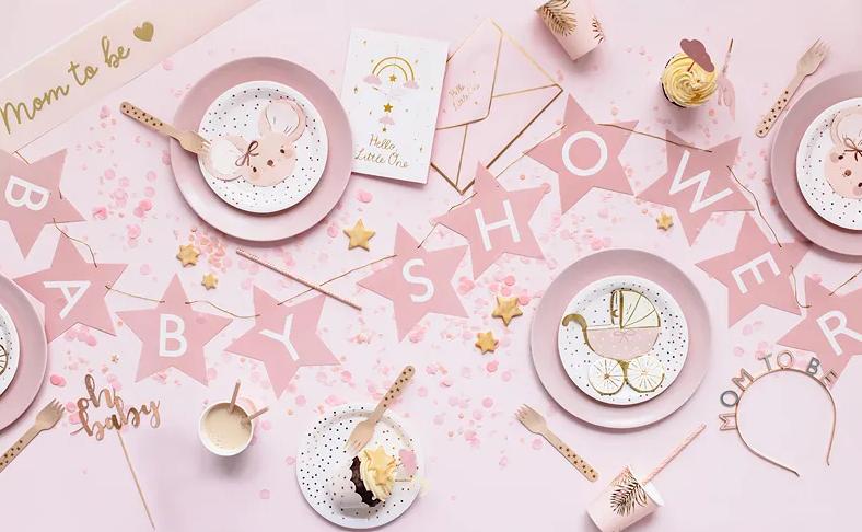 Pink Baby Shower Card with Stork Pendant 14x20