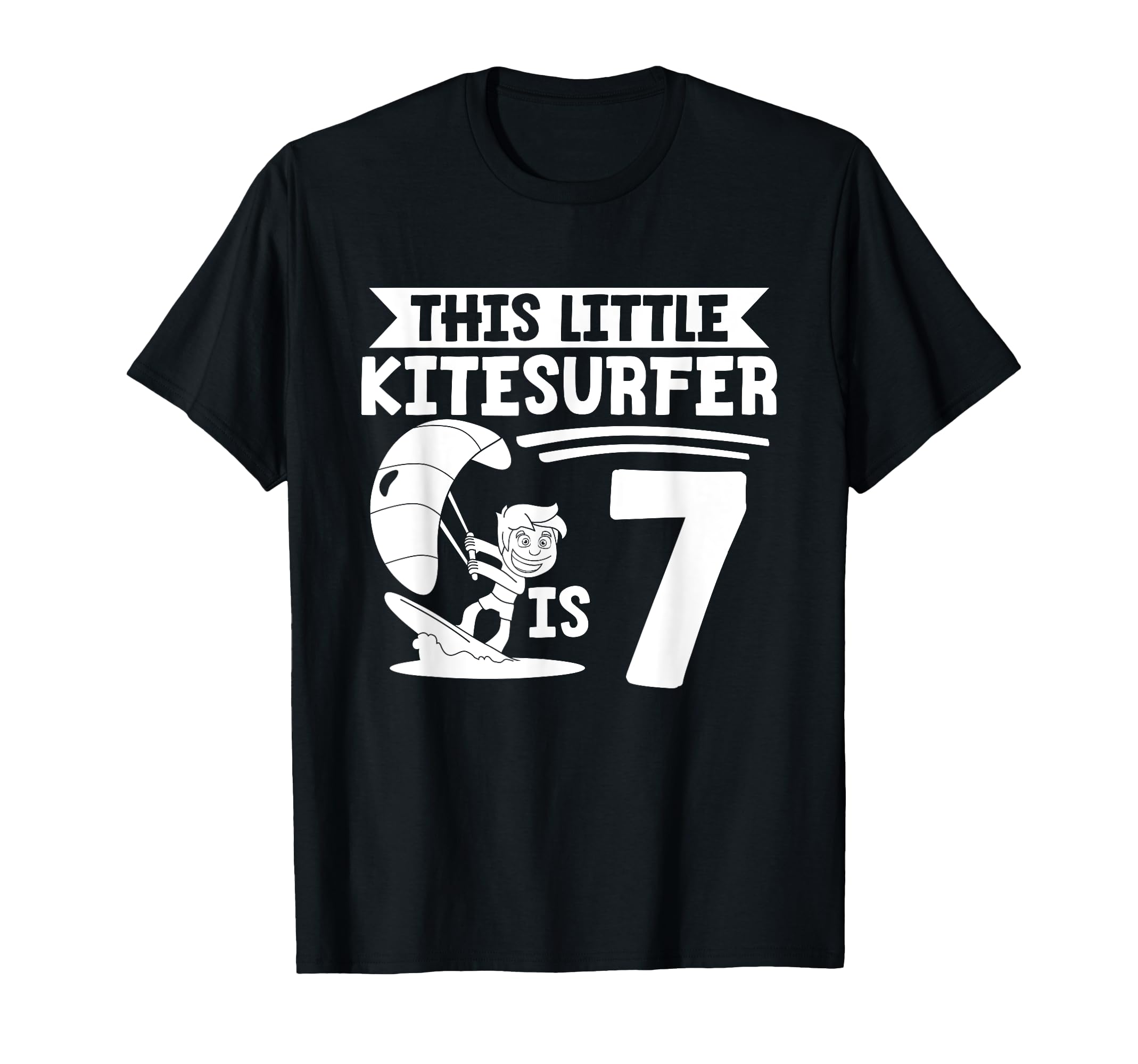 

Футболка с надписью «Kitesurfing Kids Kitesurfer Kitesurfer 7th Birthday» чёрный
