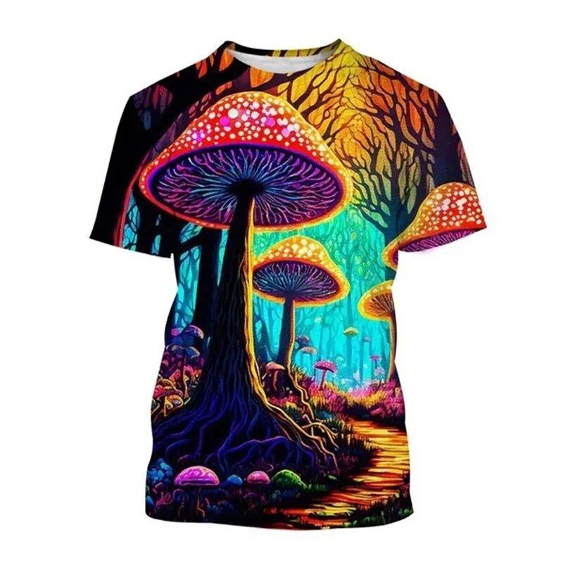 Sommer Herren Kurzarm T-Shirt Magischer Pilz Print Muster Straße Rundhals Bequemes Oversized T-Shirt