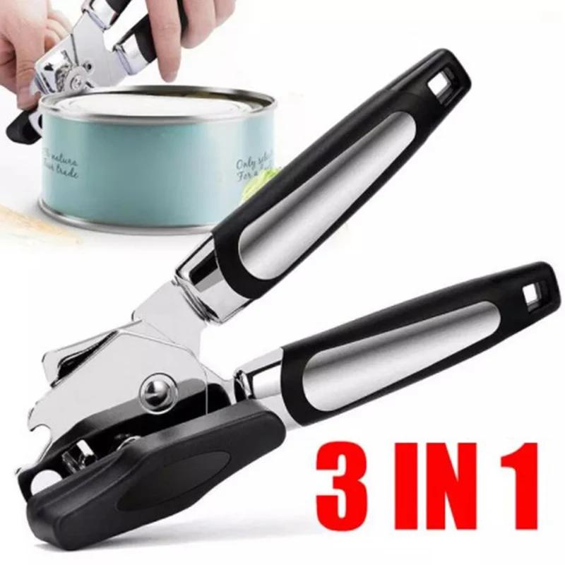Manual Can Opening Tools Professional Manual Stainless Steel Cans Opener Practical Kitchen Corkscrew Handle Grip Bottle Opener
