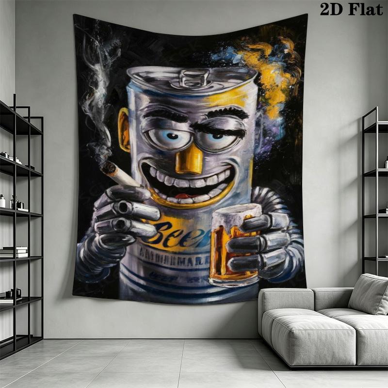 Vintage Bartender Beer Tapestry, Retro Pub Beer Mug Recipe Art Wall Hanging for Basement Bar Room