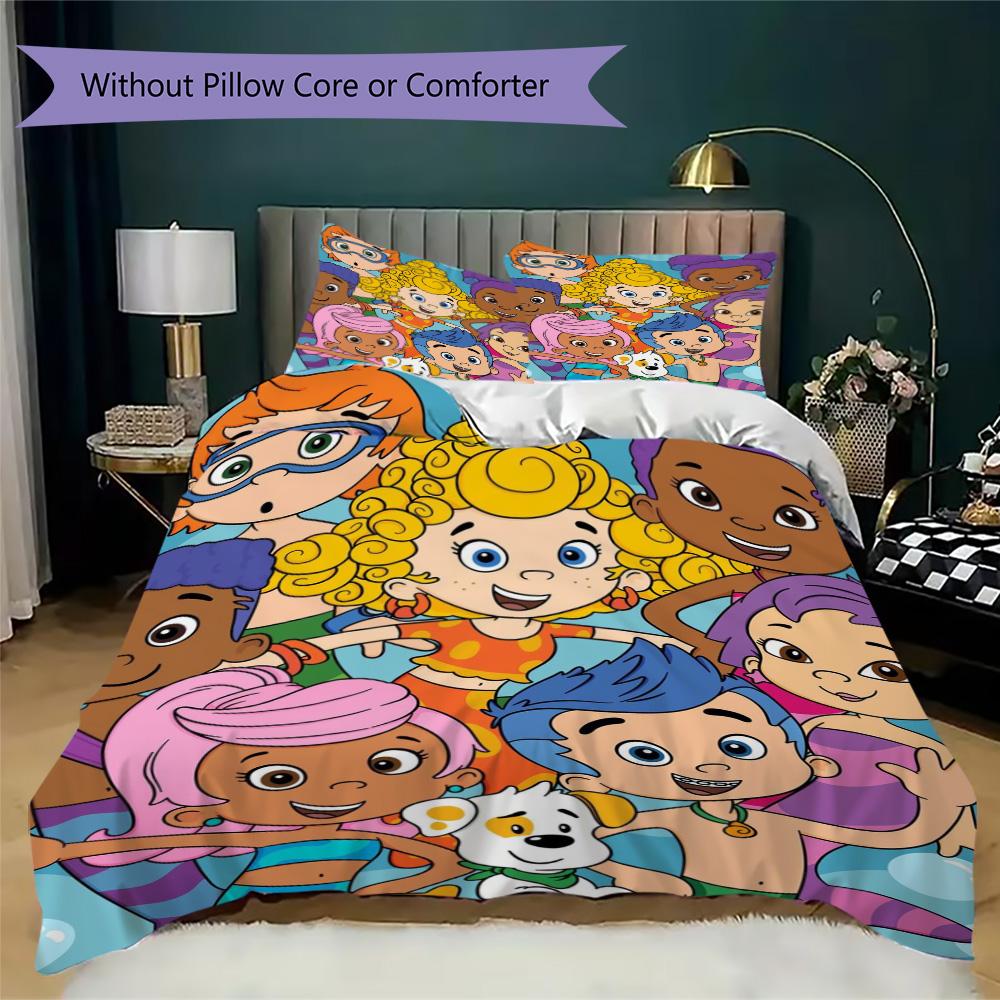 Bubble Guppies Inspired Pattern Bedding,Quilt Set Quilt Cover Pillowcase Home Birthday Gift (1*duvet Cover+2*pillowcase,without core)XSJT0917277
