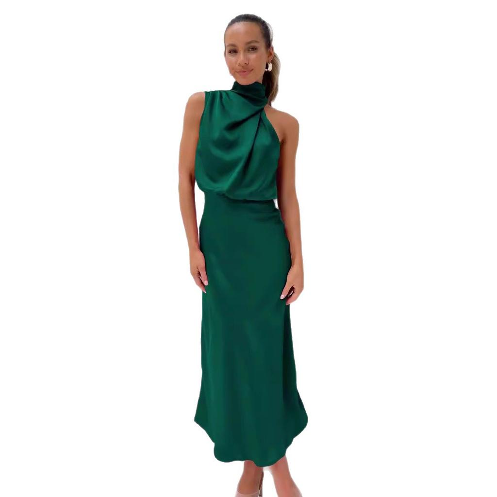 Spring and summer new high-end satin sleeveless dress fashionable and elegant temperament light evening dress