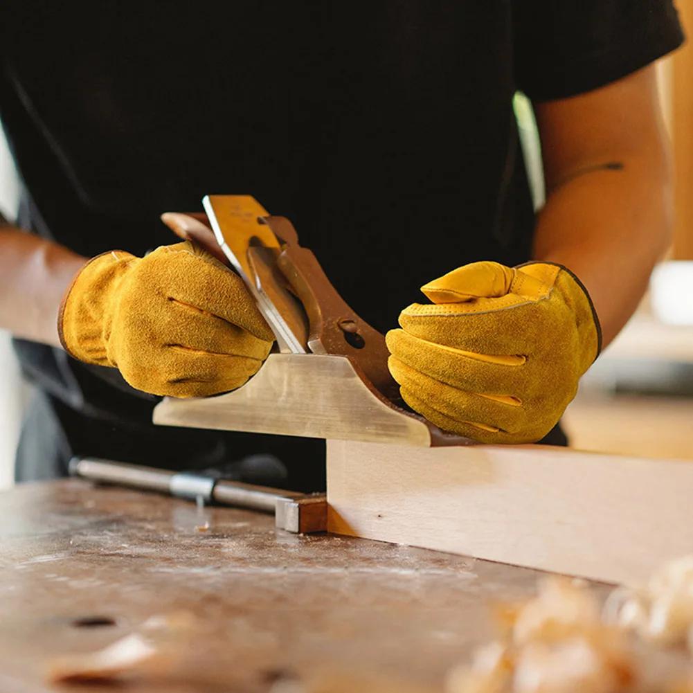 Mănuși de lucru din piele de vacă, mănuși de siguranță pentru sudură, protecție pentru grădină, sport, motocicletă, șofer, rezistente la uzură, bărbați