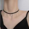 Chocker Pearl Collar Necklace Leather Rope Necklace Stainless Steel Metal Choker Collarbone Chain Neck