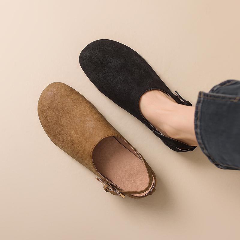 Krazing Pot Cow Suede Nubuck Summer Size 46 Size 45 Leisure Shoes Women Round Toe European Design Flats