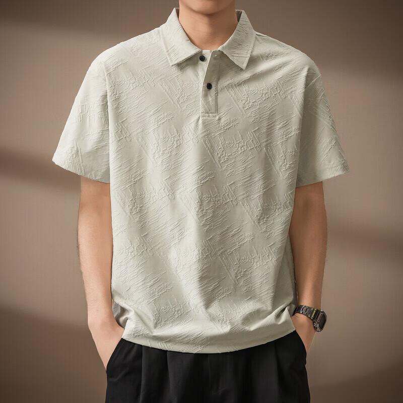 Men s Trendy Ice Silk Jacquard Polo Shirt XL