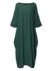 Cotton Linen Plus Size Solid Color Extra Long Dress Loose Dress [JINJUDUO] (Green, XL)