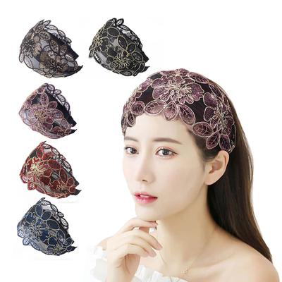 Φλοράλ αντιολισθητικό κεφαλόδεσμο με κέντημα με δαντέλα φαρδιά γυναικεία αξεσουάρ μαλλιών