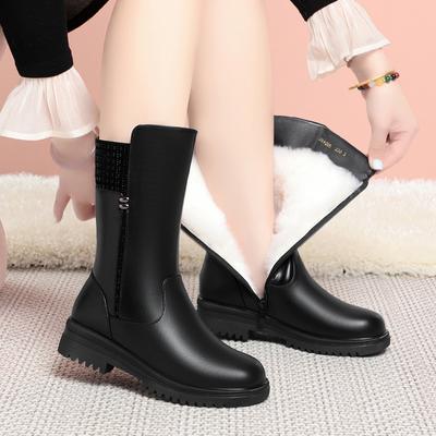 Kadın Kar Botları Hakiki Deri Büyük Boy Kaymayan Binici Botları Kadın Doğal Yün Kadın Kışlık Ayakkabı Botlar