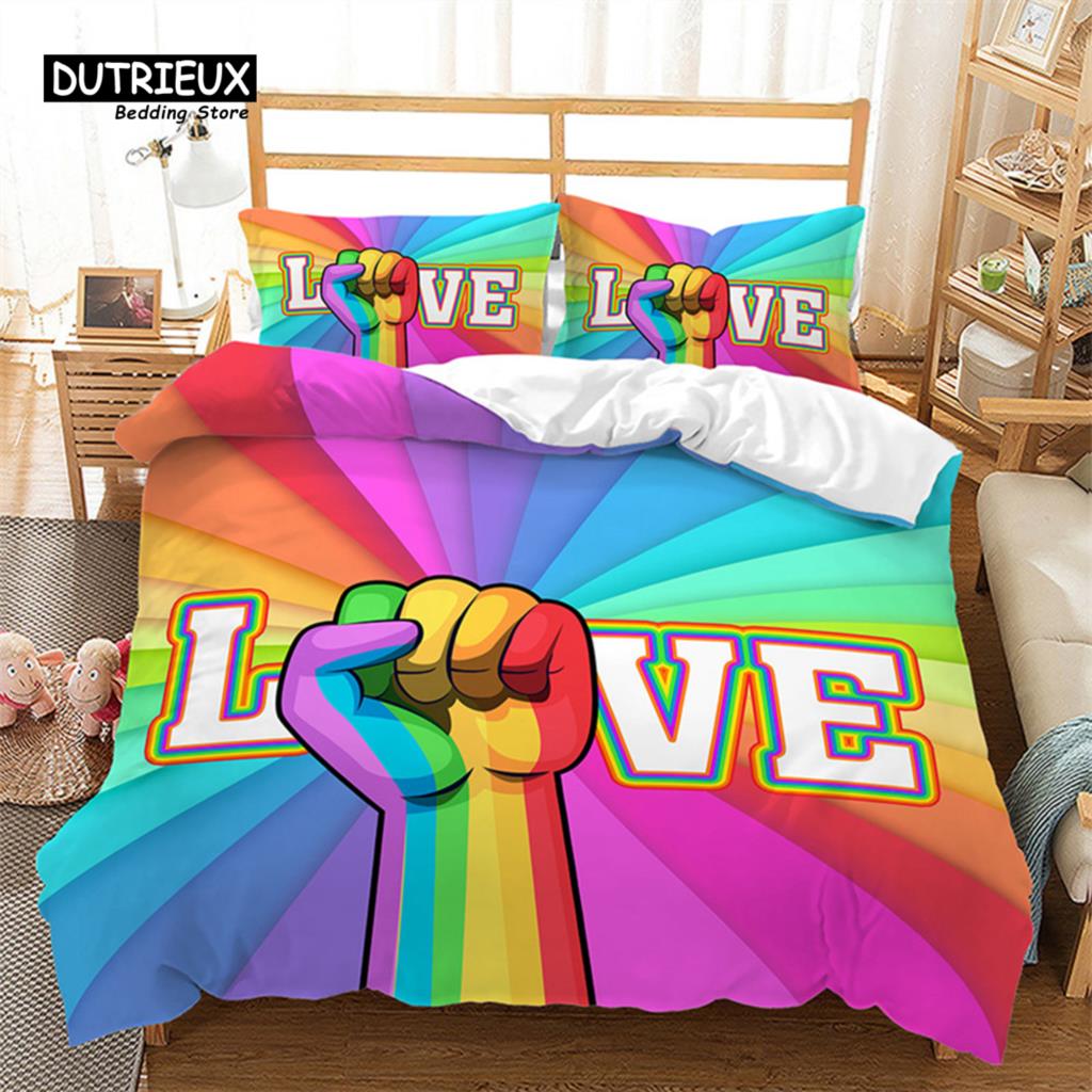 

Пододеяльник с радужным сердцем, разноцветный, с гордостью, особый день, комплект постельного белья из микрофибры, пододеяльник King для мальчиков и девочек, декор комнаты EU single(135x200cm)