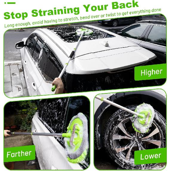 Ordenado 62" Car Wash Brush Kit Mitt Mop Sponge with Long Handle Chenille Microfiber Car Cleaning Brush Kit Supplies Car Washing Mop Kit Car Care Kit