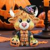 Halloween Highland Cow Figurine Home Highland Cattle Gnome Sculpture Resin Animal Figurine Desktop Ornaments Halloween Decor