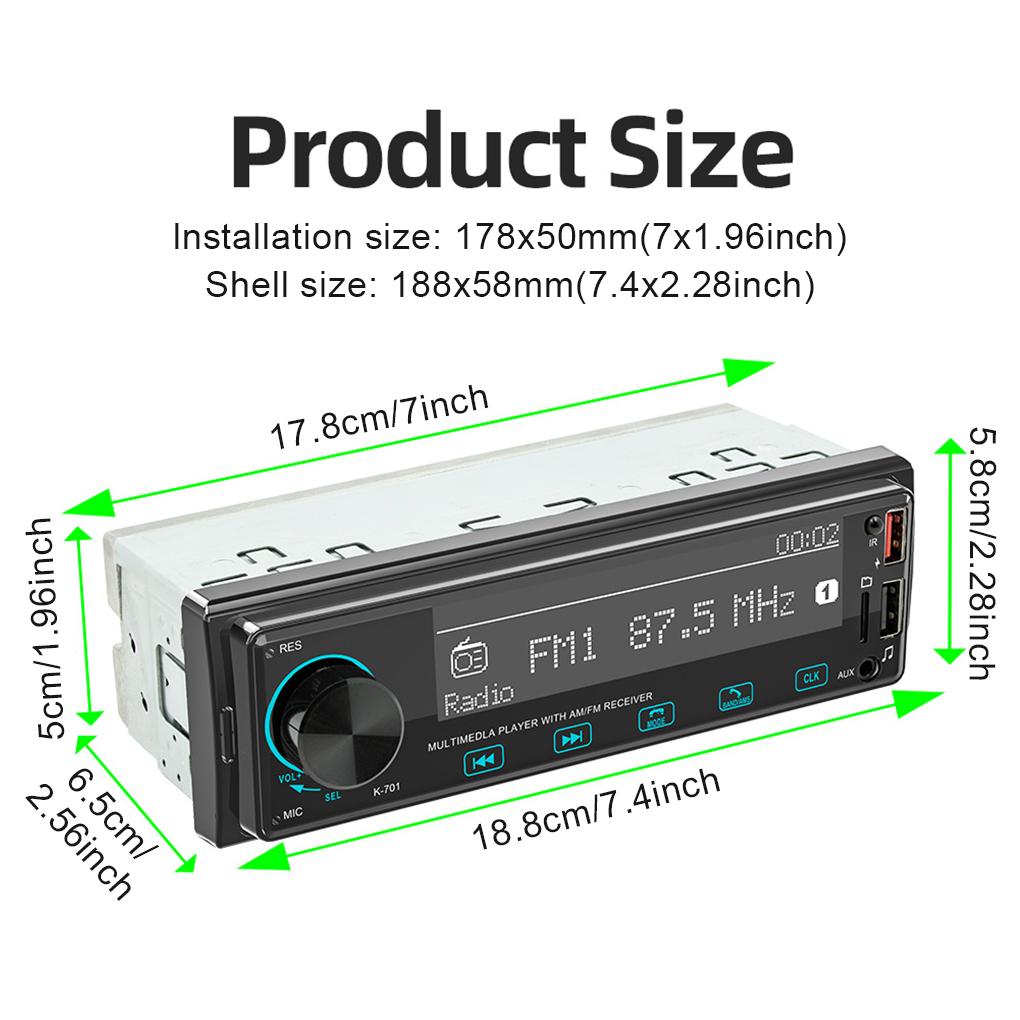 Car Single DIN Wireless MP3 Player Vehicle Front Control Bluetooth-compatible 5.1 AUX Input Radio Receiver Automobile