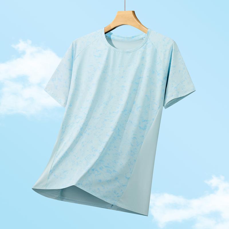 Ice Silk Wrinkled Quick Drying Camouflage Short Sleeved Women s Summer Lightweight Loose Outdoor Running Round Neck Quick Drying Fitness T-shirt XXXXL синий