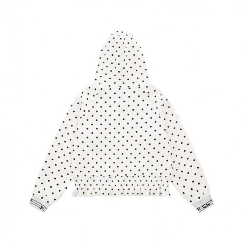 Vintage Polka Dot Embroidered Hoodie Loose Fit Casual Short Sweatshirt Women Streetwear