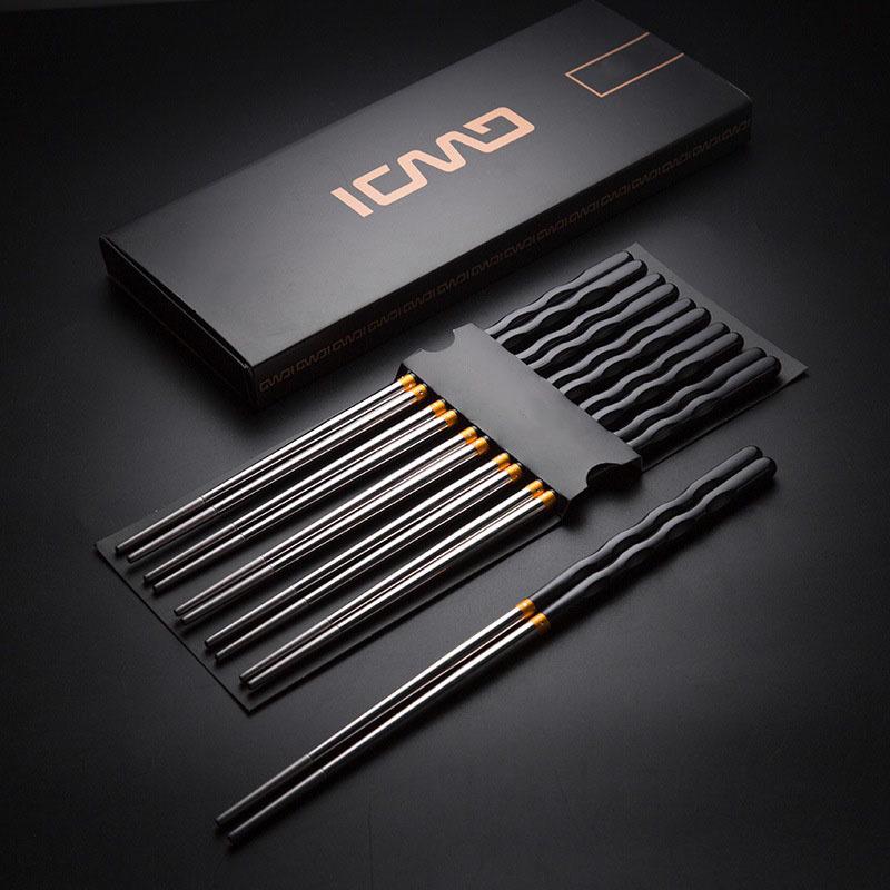 304 Stainless Steel Anti-Mildew Non-Slip Chopsticks Set for Household, Weddings, and Gifts Card Pocket Packaging