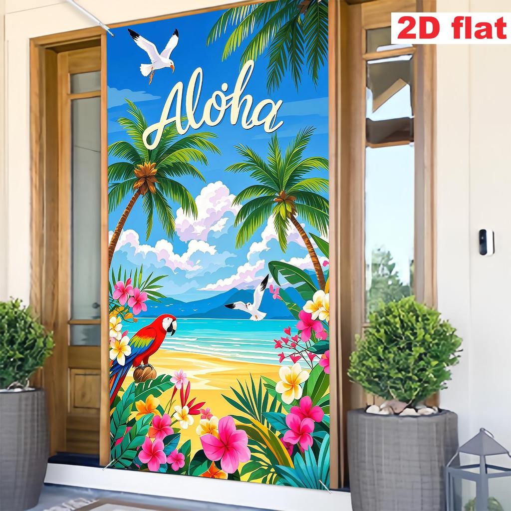 New Summer Hawaiian Door Banner: Beach Party & Festival Photo Backdrop Decoration