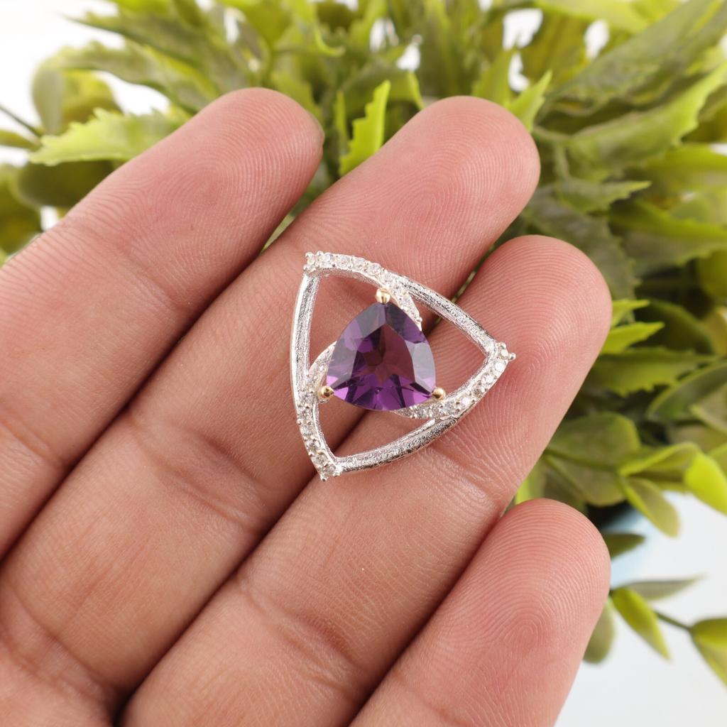 Amethyst Gemstone 925 Fine Silver Jewelry Zirconia Pendant For Anniversary Gift CZP-10- 12