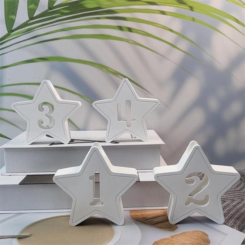 4pcs1-4 Stars Number Candle Holder Mold Ornaments Candle Holder Plaster DIY Silicone Moulds