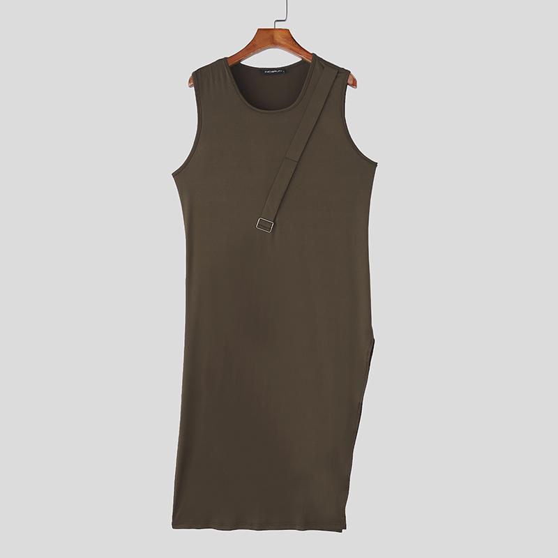 

INCERUN Мужские майки без рукавов с неровным подолом и разрезами, повседневные длинные 3XL коричневый