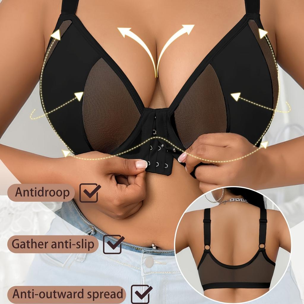 Front-clasp Push-up Bra Plus Size Ultra-thin Single-layer Sexy Semi-transparent Seductive Deep V Mesh Revealing Underwear